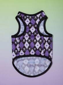 PETSIN 1 件万圣节风格紫色菱形骷髅图案透气轻便背心 - 彩色 - 查看 2