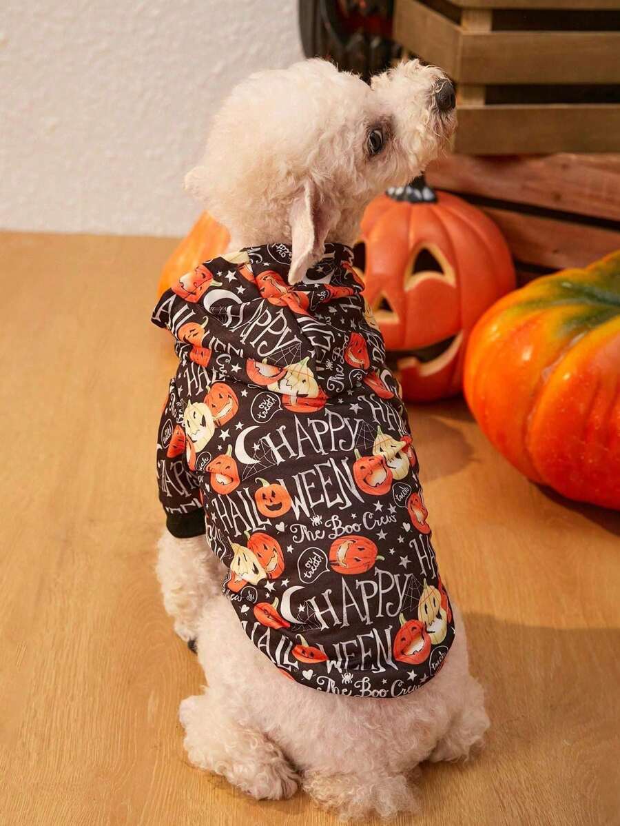 PETSIN 1pc Halloween Pet Pumpkin & Bat Design Hooded Sweatshirt - Multicolor - View 1