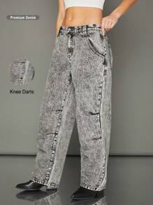 WESTFADE Jeans rectos de pierna recta de denim 91% algodón premium lavados con ácido - Negro - Ver 12