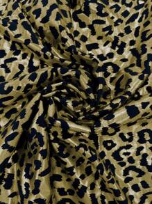 Celure 加大码豹纹立领短袖宽松双肩衬衫 - 銀色 - 查看 6