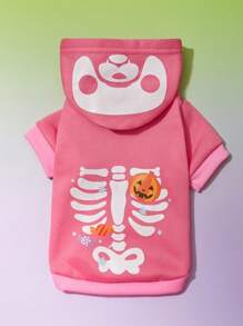 PETSIN Sudadera con capucha rosada de Halloween con estampado de huesos - Multicolor - Ver 2
