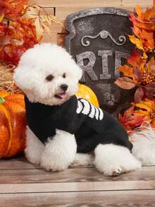 PETSIN Suéter con estampado de huesos para mascotas en Halloween - Negro - Ver 4