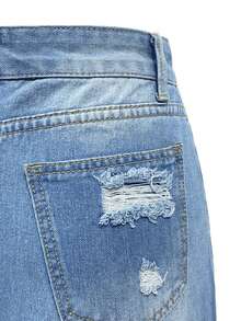 Women's Waistband With Pocket Design Ripped Distressed Hem Split Casual Denim Skirt - Light Wash - View 6