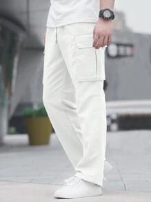 Manfinity Hypemode Pantalon cargo casual à poche de couleur unie pour homme, pantalon cargo blanc avec poches, pour l'automne - Blanc - Voir 7