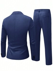 Manfinity Mode Men's Single-Breasted Casual Blazer - Navy Blue - View 2