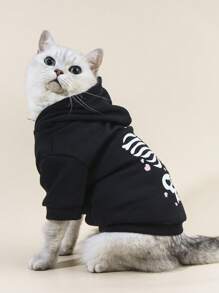 PETSIN 1 chiếc áo nỉ dành cho thú cưng có thiết kế hình xương và trái tim màu tím, dành cho Halloween - màu đen - Xem 2