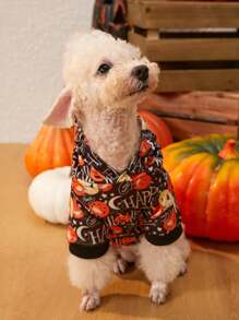 PETSIN 1pc Halloween Pet Pumpkin & Bat Design Hooded Sweatshirt - Multicolor - View 3