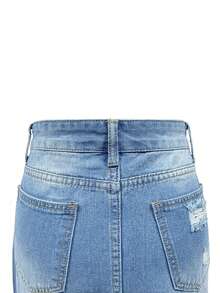 Women's Waistband With Pocket Design Ripped Distressed Hem Split Casual Denim Skirt - Light Wash - View 3