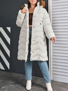 RueChic Plus Fuzzy Trim Hooded Zip Up Puffer Coat - White - View 4