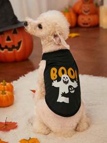 PETSIN 1 件舒适幽灵图案印花宠物猫/狗背心