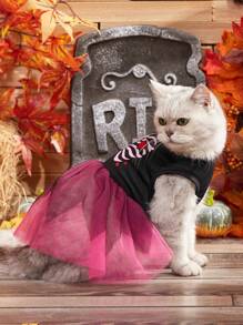 PETSIN Váy lưới in hình bộ xương cho thú cưng Halloween - Hồng - Xem 6
