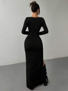 SHEIN EZwear Black Knit Dress For Women