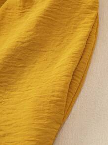 Acelitt 女士纯色方领褶裥拼接口袋休闲度假宽松阔腿无袖连体裤，夏季 - 黃色 - 查看 9