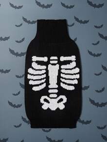 PETSIN Suéter con estampado de huesos para mascotas en Halloween - Negro - Ver 2