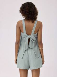 Forever 21 Été Nouveau Débardeur Décontracté Confortable en Tissu de Maille avec Liens pour Vacances - Vert - Voir 2