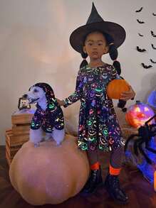 PETSIN 1 件万圣节蝙蝠和南瓜夜光连帽运动衫 - 彩色 - 查看 5