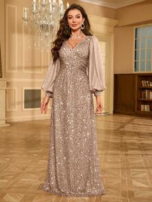 UNITHORSE Lantern Sleeve Glitter Cocktail Dress Elegant Long Sleeve Formal Evening Prom Wedding Guest Gown, For Graduation, Dinner, Bride Dress, Birthday Women Outfits, Graduation Dress,Party Dress