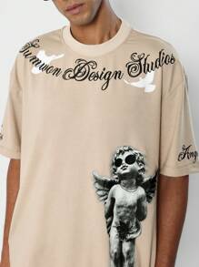 SUMWON Áo thun có hình Cherub phía trước - Màu Khaki - Xem 3