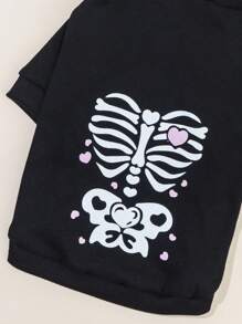 PETSIN 1 chiếc áo nỉ dành cho thú cưng có thiết kế hình xương và trái tim màu tím, dành cho Halloween - màu đen - Xem 3
