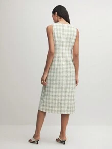 BizChic Black & White Houndstooth Pattern PU Pocket Splice High Slit Fitted Dress - Black and White - View 2
