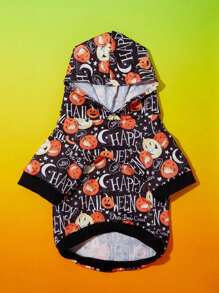 PETSIN 1pc Halloween Pet Pumpkin & Bat Design Hooded Sweatshirt - Multicolor - View 5