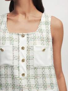BizChic Black & White Houndstooth Pattern PU Pocket Splice High Slit Fitted Dress - Black and White - View 6