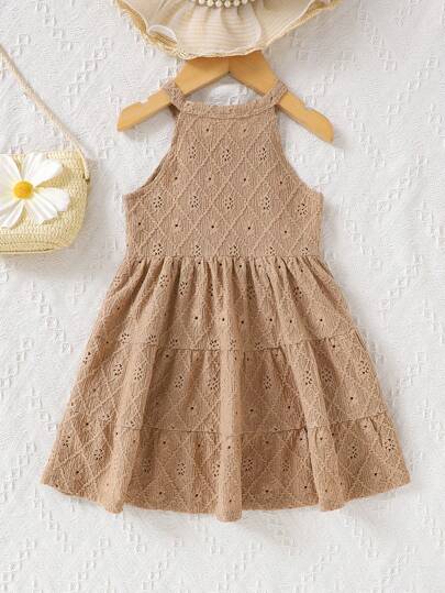 SHEIN Vintaside Kids 女婴休闲纹理针织度假连衣裙，适合旅行