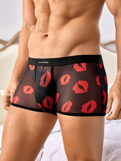 SHEIN DrisQ Lingerie Sexy Masculina com Fita Jacquard e Estampa de Boca
