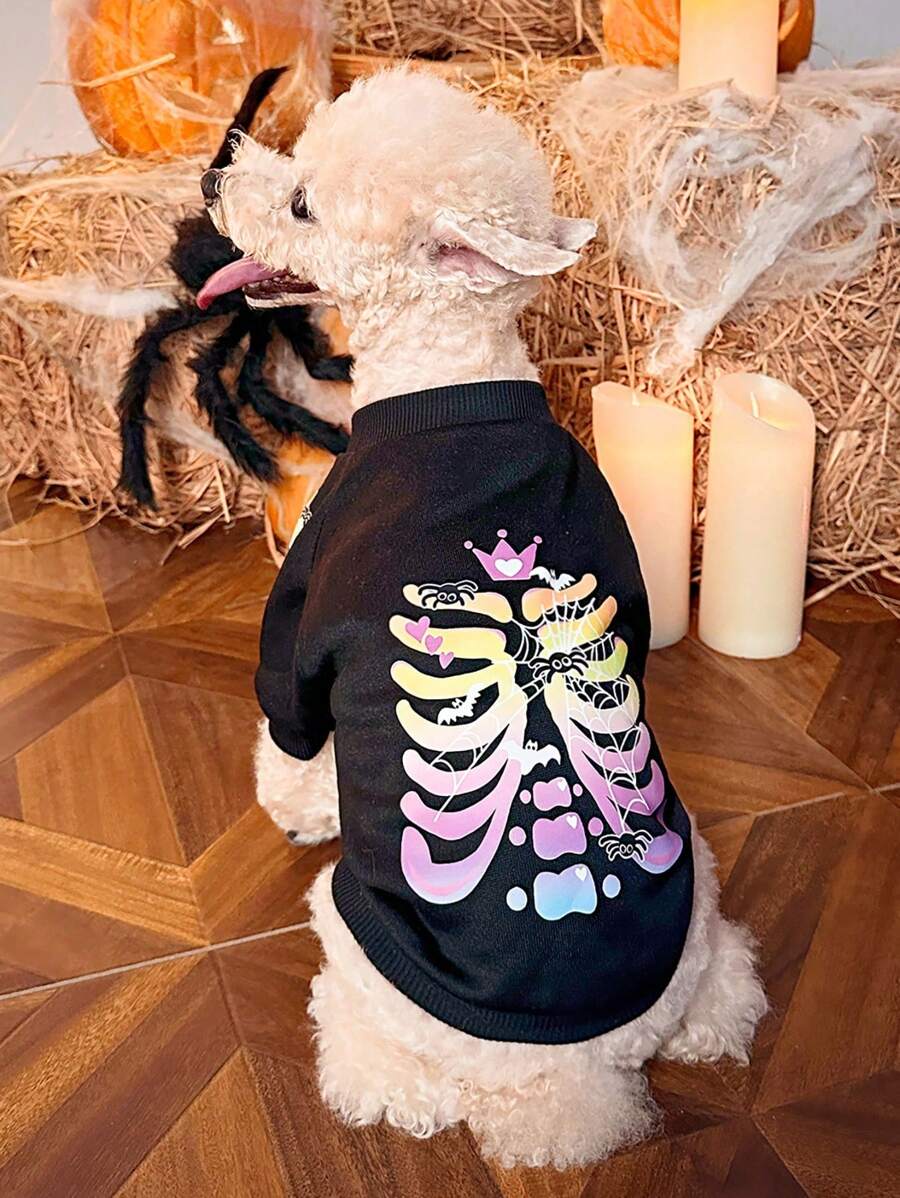 PETSIN 1pc Pet Skeleton Print Sweatshirt, Halloween - Multicolor - View 1