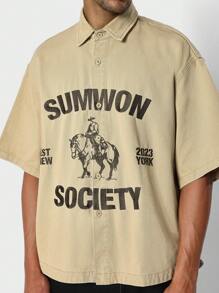 SUMWON Oversized Fit Washed Twill Shirt With Front Print