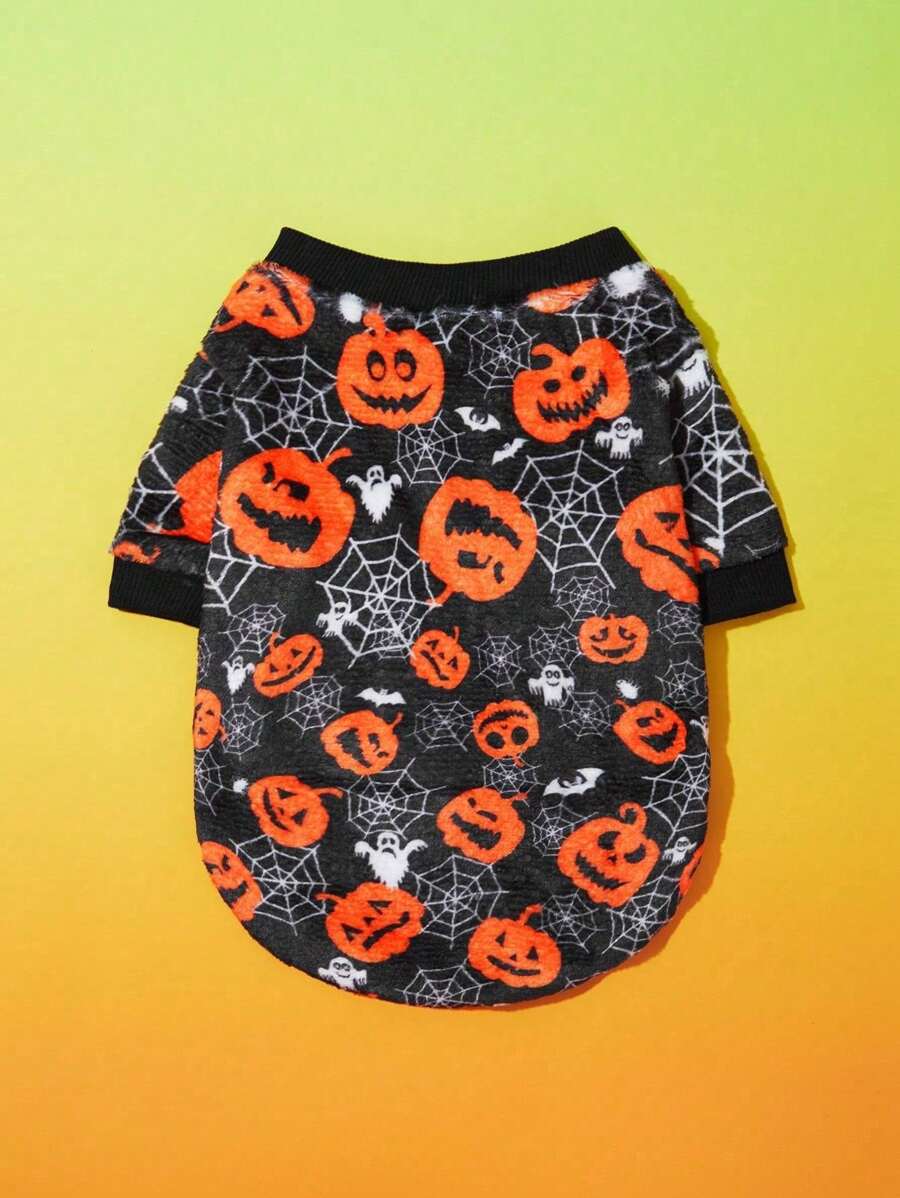 PETSIN 1 Pc Halloween Pumpkin & Spider Fleece Sweatshirt - Multicolor - View 1