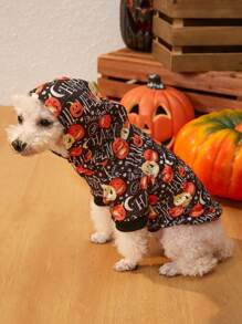 PETSIN 1pc Halloween Pet Pumpkin & Bat Design Hooded Sweatshirt - Multicolor - View 4