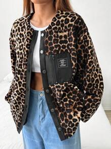 SHEIN EZwear Women Leopard Print Front Button Jacket, Autumn - Multicolor - View 1