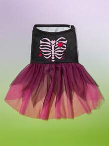 PETSIN Váy lưới in hình bộ xương cho thú cưng Halloween - Hồng - Xem 1