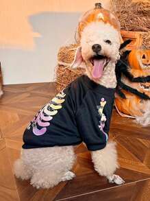 PETSIN 1pc Pet Skeleton Print Sweatshirt, Halloween - Multicolor - View 3