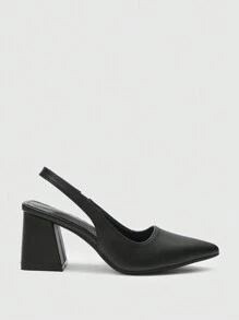 CUCCOO BIZCHIC Chaussures à talons épais à bout pointu en PU avec sangle arrière noire. Idéal pour le travail, les sorties, les fêtes et les vacances. Parfait pour Noël, l'automne, le Nouvel An et la Saint-Valentin