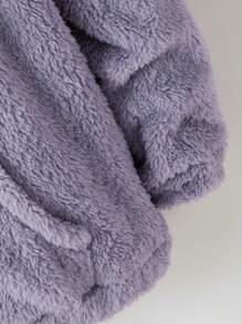 SHEIN Tween Girl Letter Print Hooded Zip Up Fleece Jacket, Autumn Winter - Purple - View 4