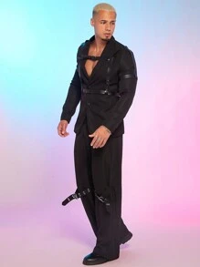 FeverCity Men's Suit With Accessories: Vest And Braces - Black - View 4