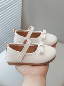 1pair Girls' Bowknot Design Flat Shoes, Suitable For Spring And Summer