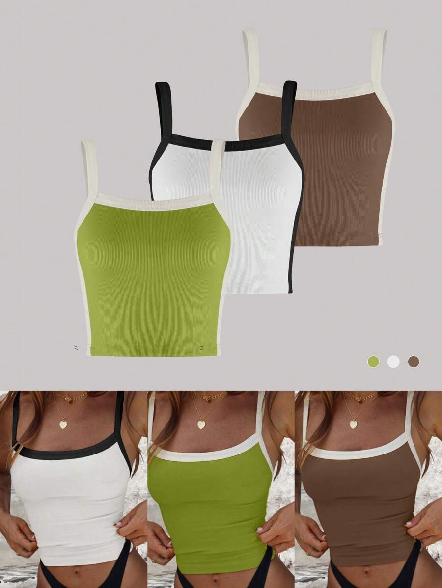 SHEIN LUNE 3pcs Women Contrast Trim Casual Camisole - Multicolor - View 1