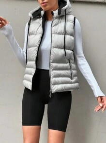 EURMUSE Sznurek do ściągacza Z Kapturem Płaszcz z kamizelką puchową - Morela - Zobacz 5