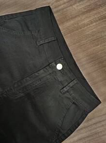 NVFelix New Autumn Clothes Women's Work Pants High-Waisted Straight-Leg Pocket Jeans Solid Color Wide-Leg Back To School Clothes Casual Trousers - 黑色 - 查看 7