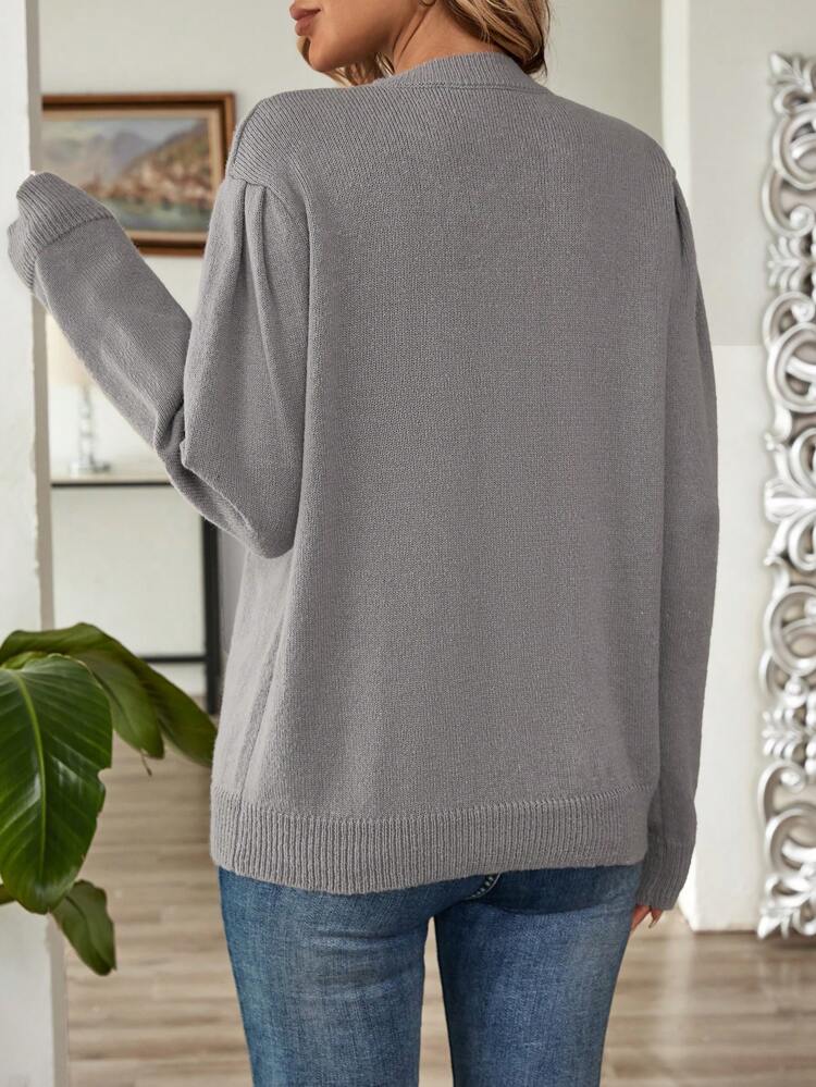 Women's Solid Crew Neck Button Front Drop Shoulder Casual Sweater Fall Women Sweaters Winter Women Clothes