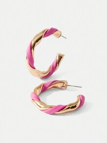 Twin Melody X SHEIN Aretes envolventes exagerados de alta gama y retorcidos tejidos de moda europea y americana para mujeres, aros C chic y versátiles