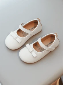 1pair Girls' Bowknot Design Flat Shoes, Suitable For Spring And Summer