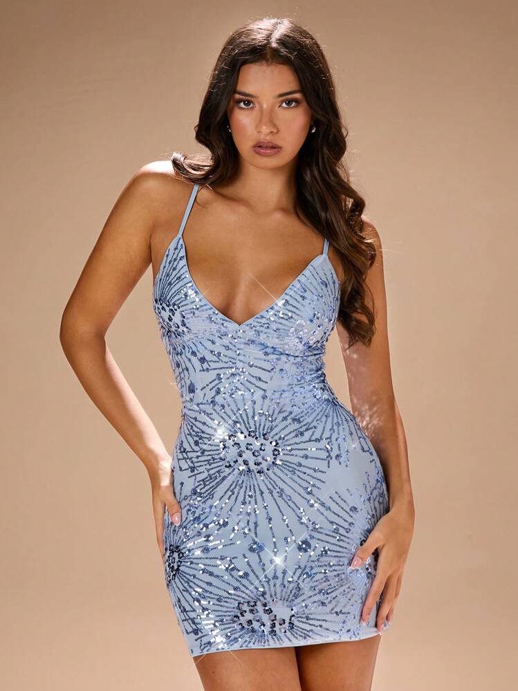 Prom-Dresses Glamine Women Sequin Decor Minimalist Casual Criss-Cross Strap Dress,Prom  Dresses,Blue Sequin Dress,Homecoming Dress Short,Birthday Women Outfits,Disco  Outfit,Party Dresses | SHEIN USA