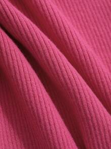 DAZY 1pc Off-Shoulder Fitted Knit Sweater,Long Sleeve Tops Fall - Hot Pink - View 3