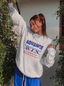 DAZY Women Loose Fit Letter Print Round Neck Sweatshirt