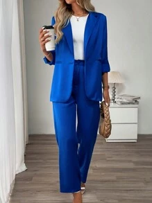 SHEIN Clasi 1 Piece Solid Color Single-Breasted Long Sleeve Blazer And Trouser Casual Suit Set