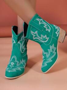 ROMWE Fairycore Steampunk-Style Plus Size European & American Knight Short Boots - Green - View 5